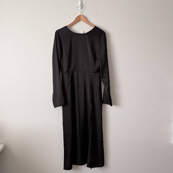 Aritzia Wilfred Evora Backless Long Sleeve Satin Dress Slit Black Size 6 - Picture 6 of 9